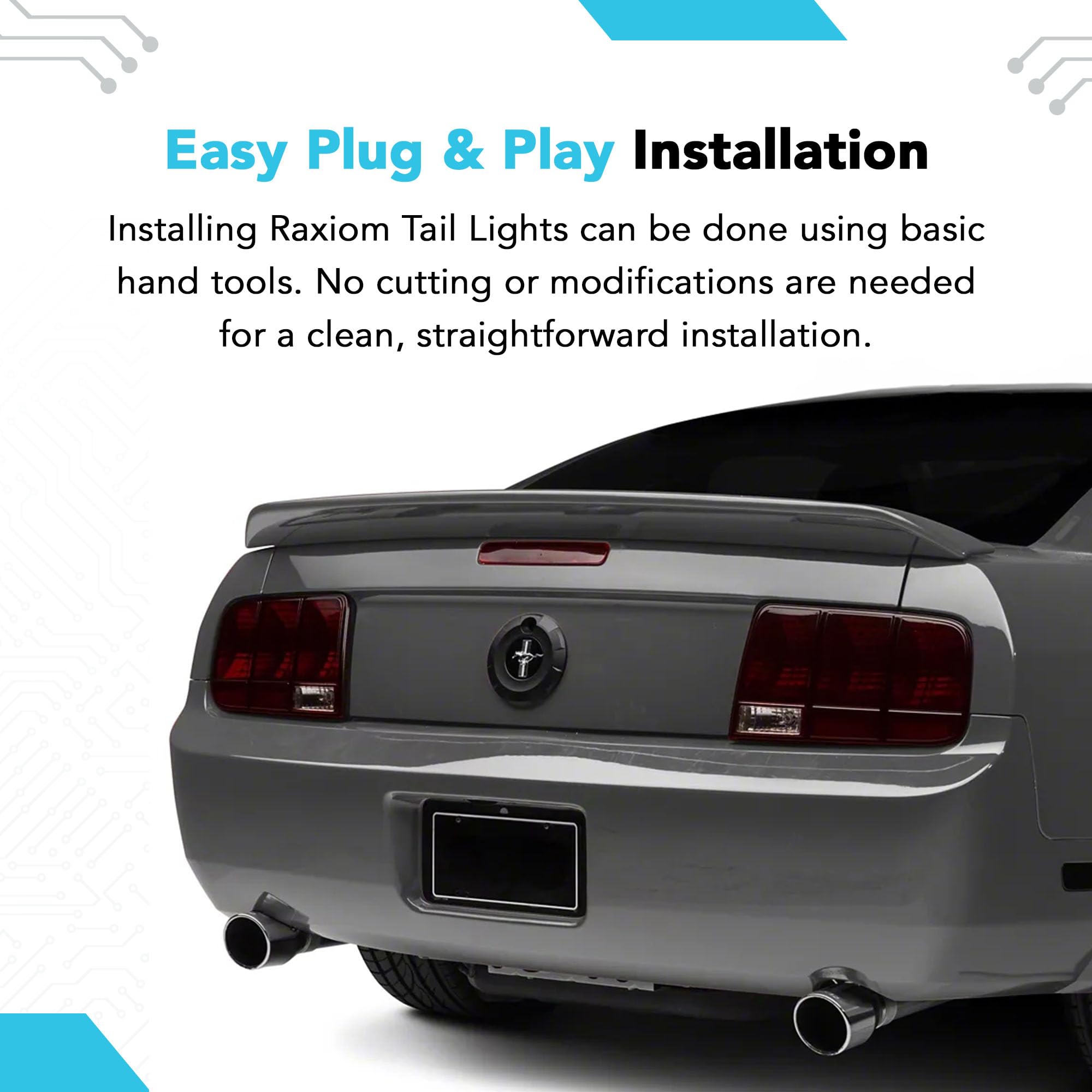 Raxiom Smoked Tail Lights Set Assembly for Ford Mustang 2005-2009 - Iconic Styling, Easy Installation | Upgrade Your Mustang's Rear Look for Night Driving & Car Shows