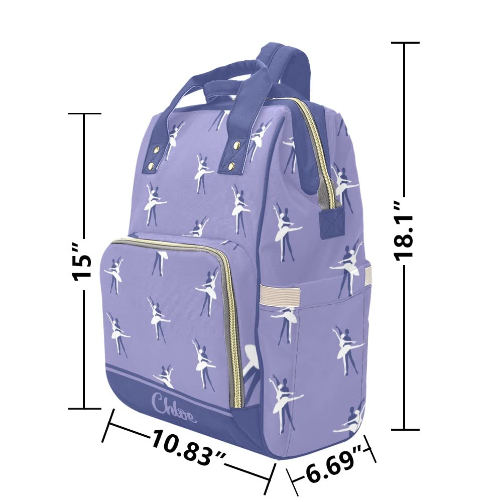 Custom Ballet Purple Personalized Diaper Backpack with Name - Large Travel Baby Bag for Moms, Nursing & Daycare Essentials - Perfect for Outings, Hospital Visits & Baby Showers