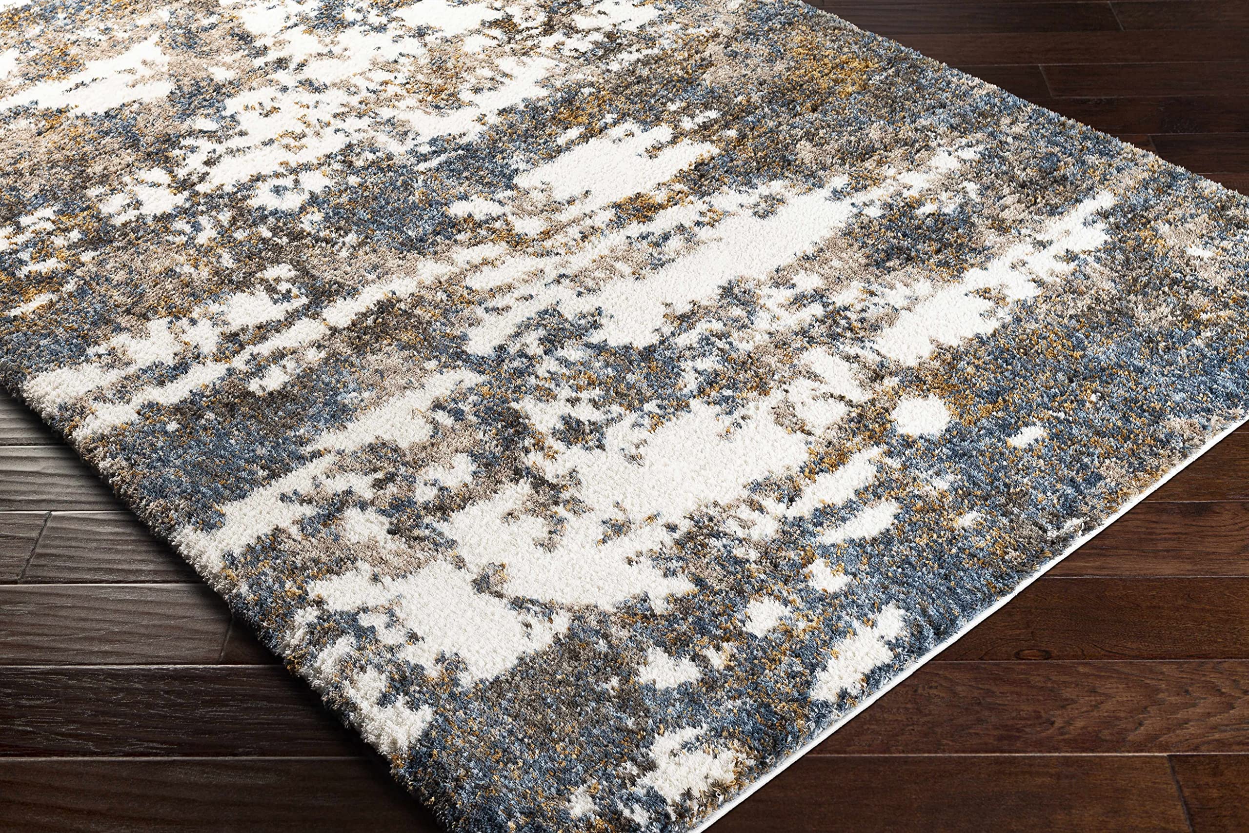 Lafontaine Plush Pile Area Rug for Living Room & Bedroom - Soft Beige, Brown, Blue 2' x 3' - Perfect for Cozy Home Decor & Warm Floor Comfort