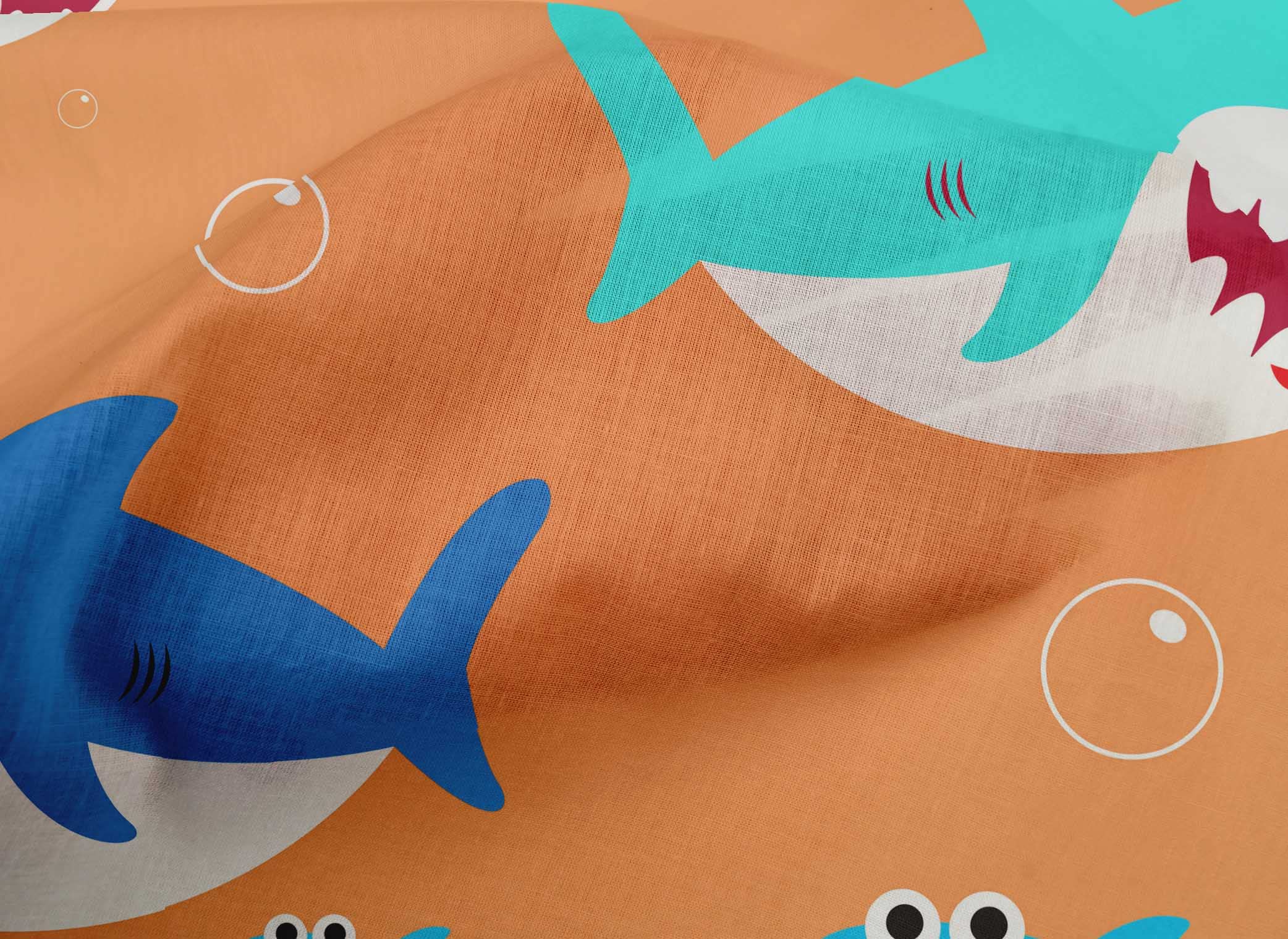 oneOone Cotton Poplin Light Peach Fabric with Shark Print - 56 Inch Wide Quilting & Sewing Material by The Yard - Perfect for Kids Clothing, DIY Projects, and Home Decor