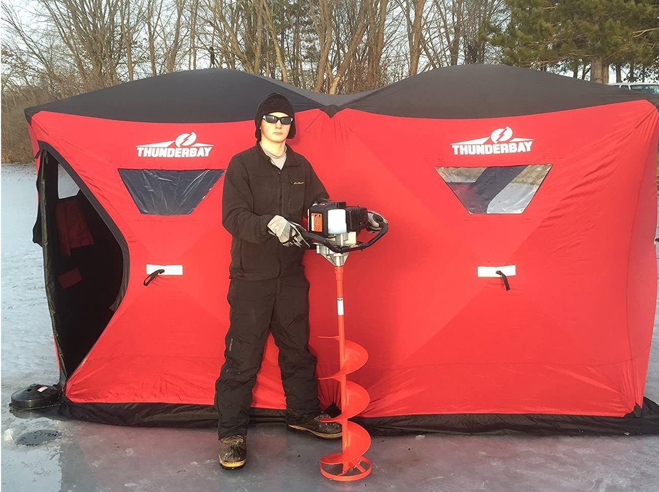 THUNDERBAY Pop-Up Ice Fishing Shelter - 68-112 Sq Ft Fishable Area, Portable 6-8 Person Ice Shanty Tent for Winter Fishing | Perfect for Family & Group Ice Fishing Trips