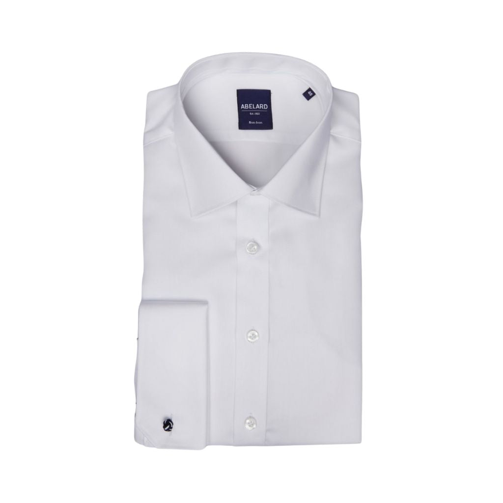 Premium ABELARD Non-Iron Cotton Twill Dress Shirt - Slim Fit, Double Cuff, White | Formal & Business Attire for Office & Special Occasions
