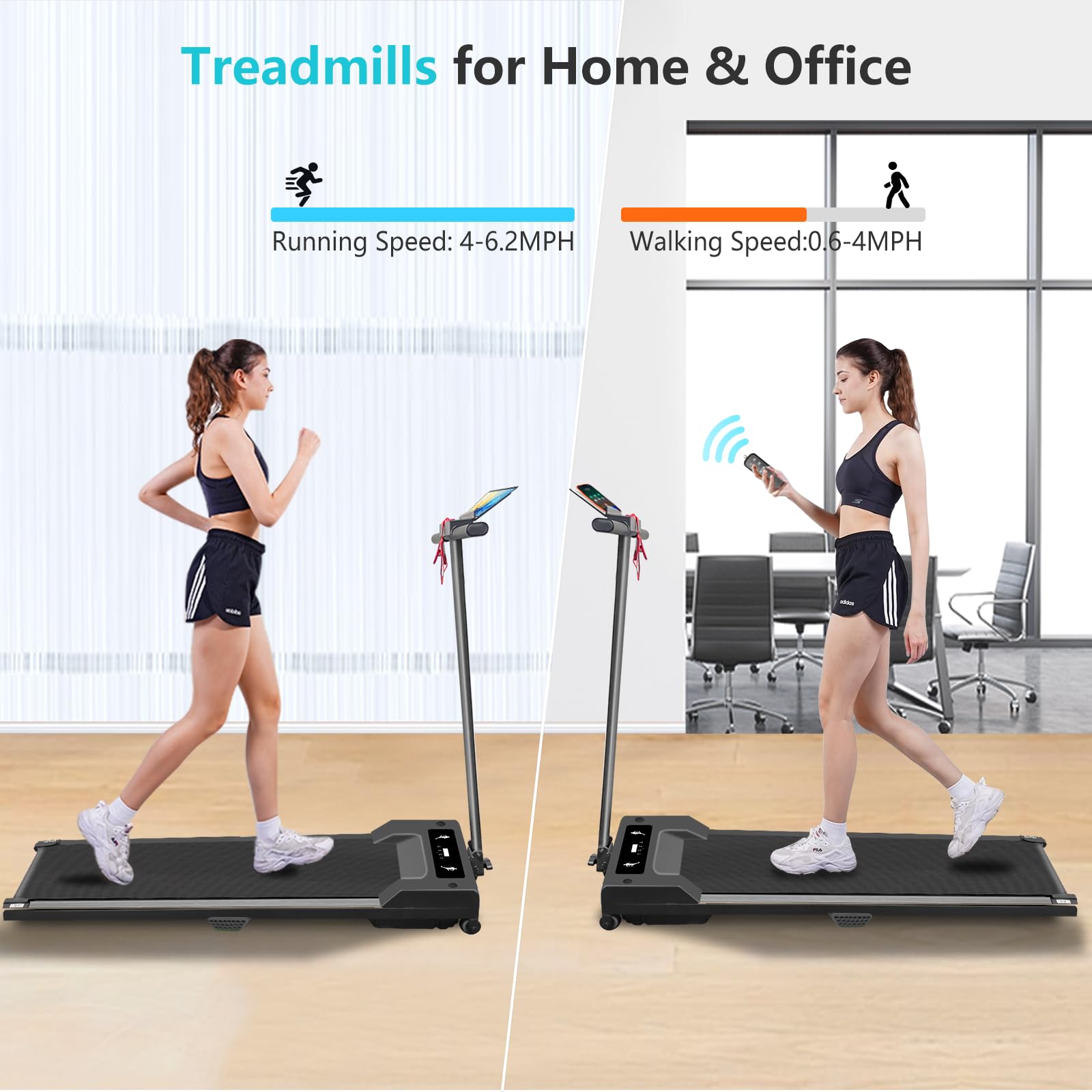 Compact Folding Treadmill for Home - 300 lb Capacity Portable Walking Pad with Handle Bar & Remote Control - Perfect for Small Spaces, Home Office & Under Desk Use