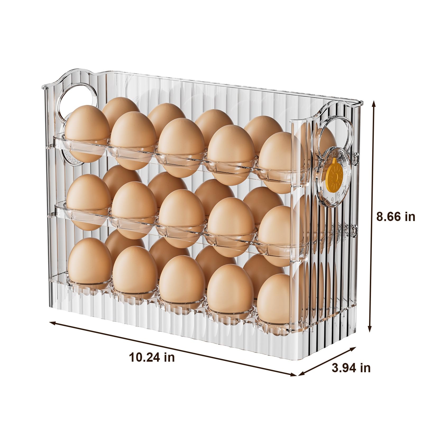 3-Tier Egg Holder for Refrigerator - Space Saving Egg Organizer with Timer for Kitchen Countertop & Fridge - Holds 30 Eggs Perfect for Breakfast Meal Prep & Organized Refrigerator Storage