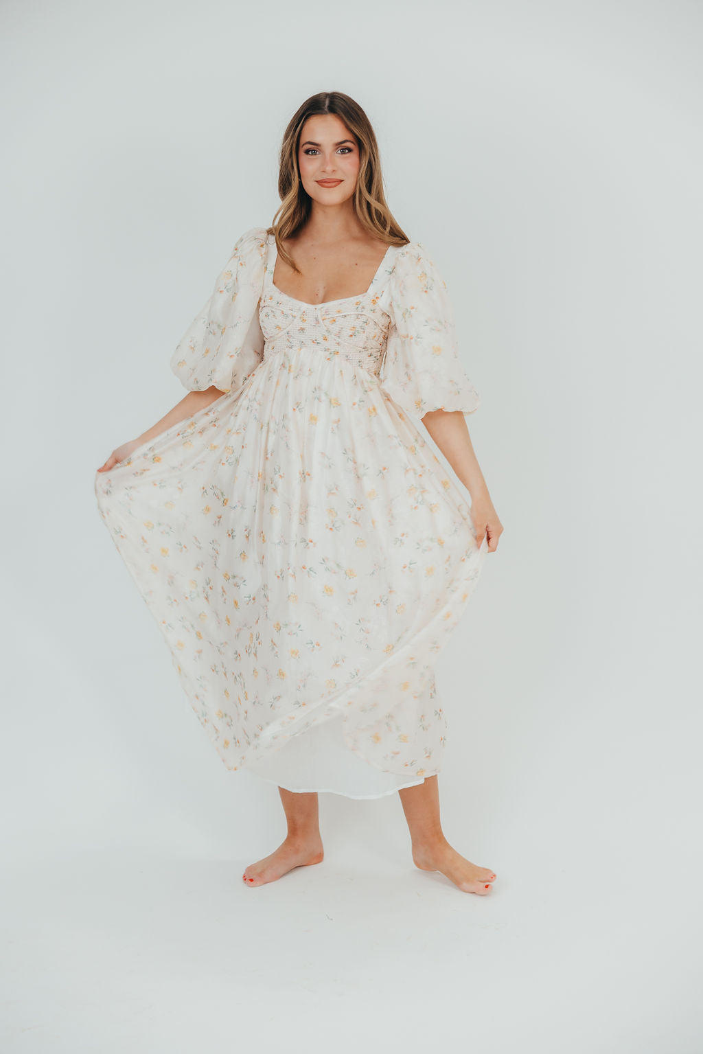 Harlow Maxi Dress - Tiny Yellow Floral Print, Bump Friendly Maternity Dress, Inclusive Sizing S-3XL | Perfect for Summer Vacations, Beach Weddings & Casual Outings