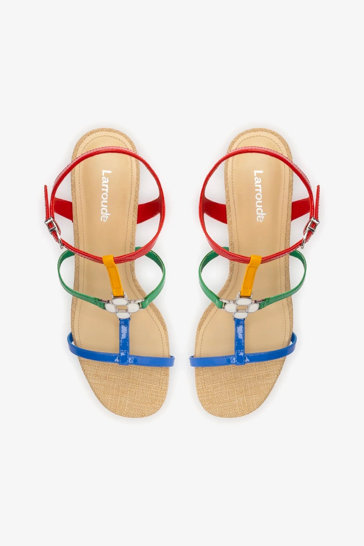 Hana Block Heels in Multicolor Patent Leather and Raffia - Stylish Women's Shoes for Parties, Weddings & Summer Outfits