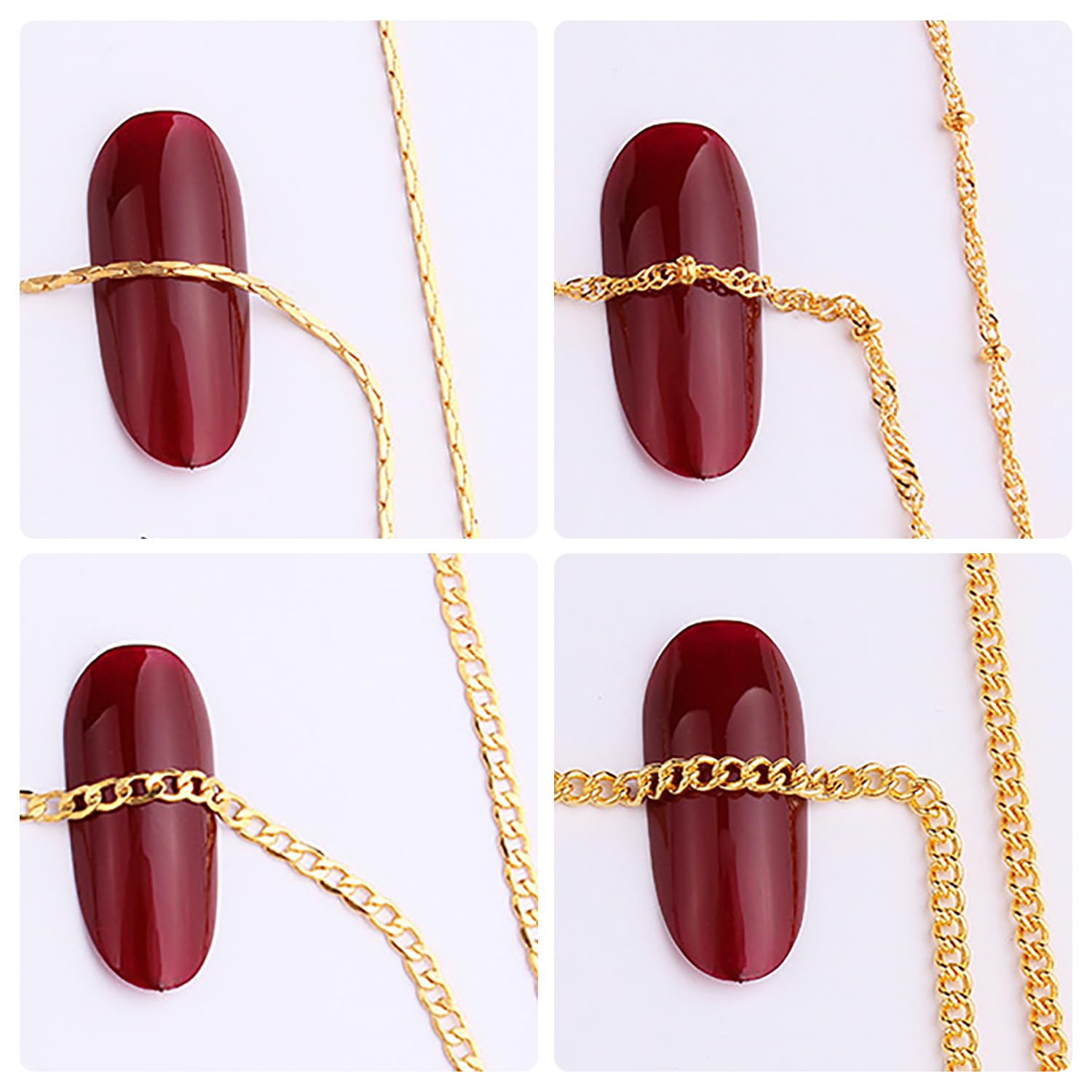 JERCLITY 8-Pack 19.7 Inch Gold Nail Art Chains - 3D Metallic Nail Charms, Punk Nail Studs & Jewelry Accessories for Women | Perfect for DIY Nail Art, Halloween, Cosplay & Party Looks