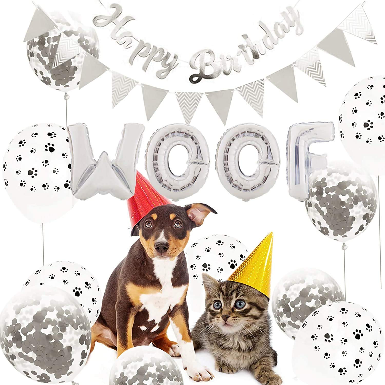 Dog Birthday Party Supplies - WOOF Letter Balloons, Paw Print Balloons & Happy Birthday Banner for Pet Celebration | Perfect for Dog Themed Birthday Parties, Puppy Adoption Events & Pet Lover Gatherings