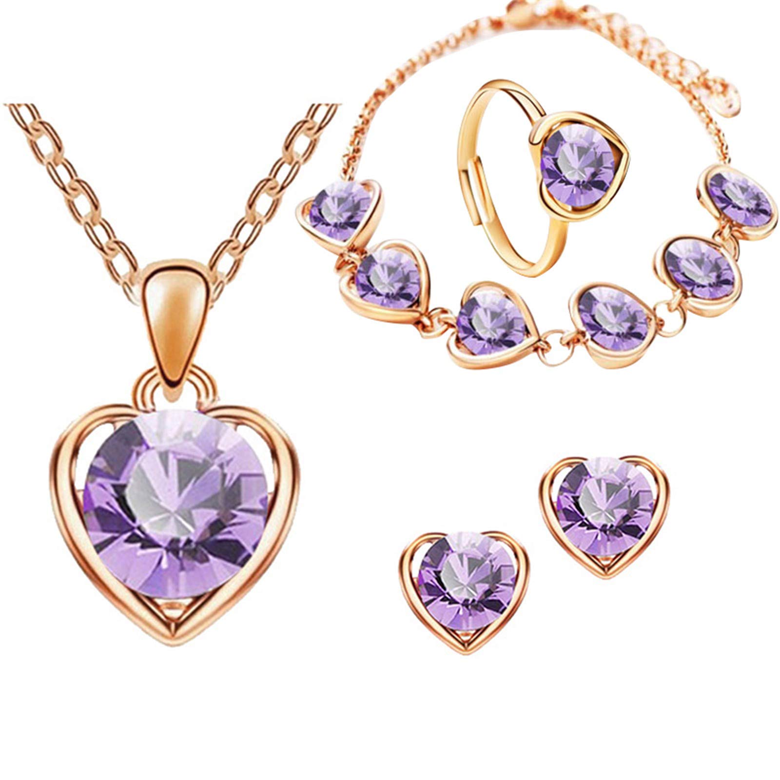 Elegant Women's Jewelry Set - Crystal Heart Bracelet, Necklace, Earrings & Ring - Perfect for Parties, Weddings & Gifts | 10-Piece Clearance Sale