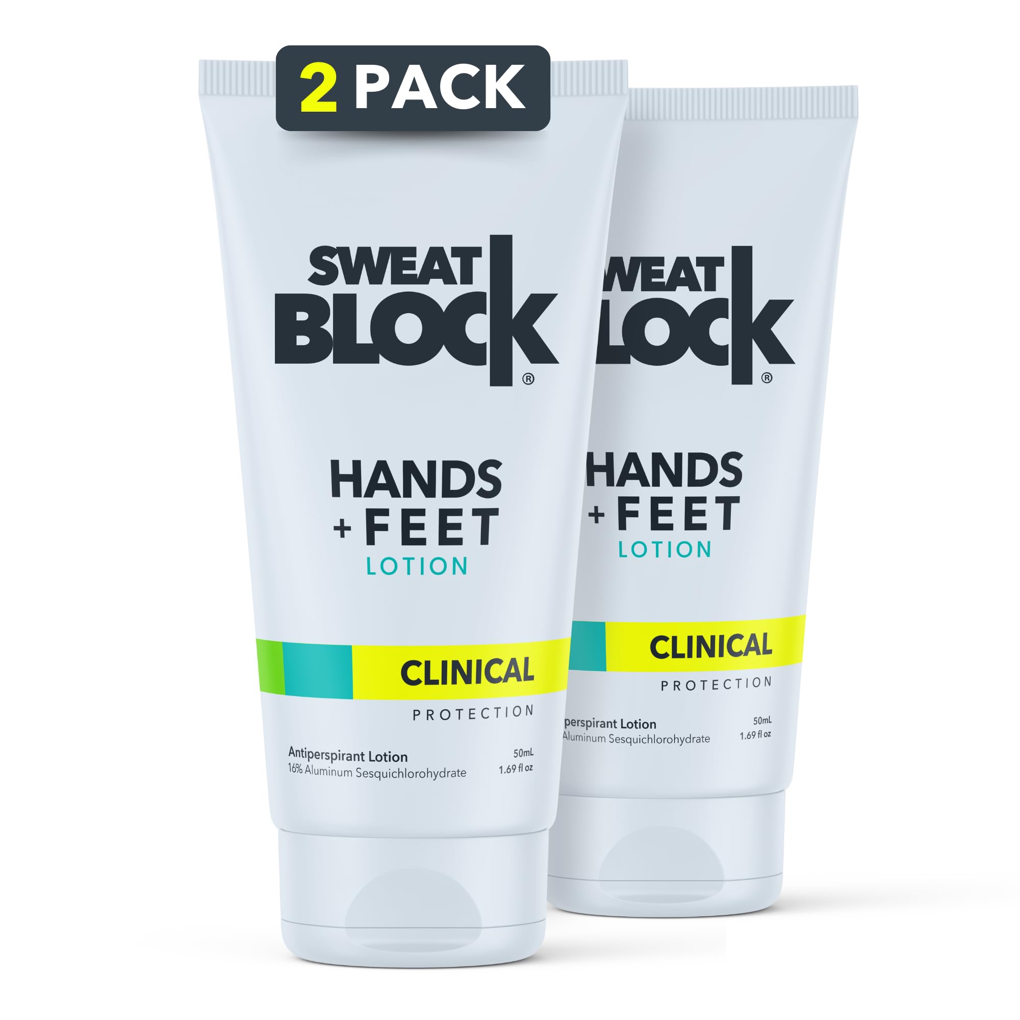 SweatBlock Clinical Strength Antiperspirant Lotion for Hands & Feet - Hyperhidrosis Treatment for Men & Women - Stops Excessive Sweating - 2 Pack - Perfect for Gym, Work & Daily Activities