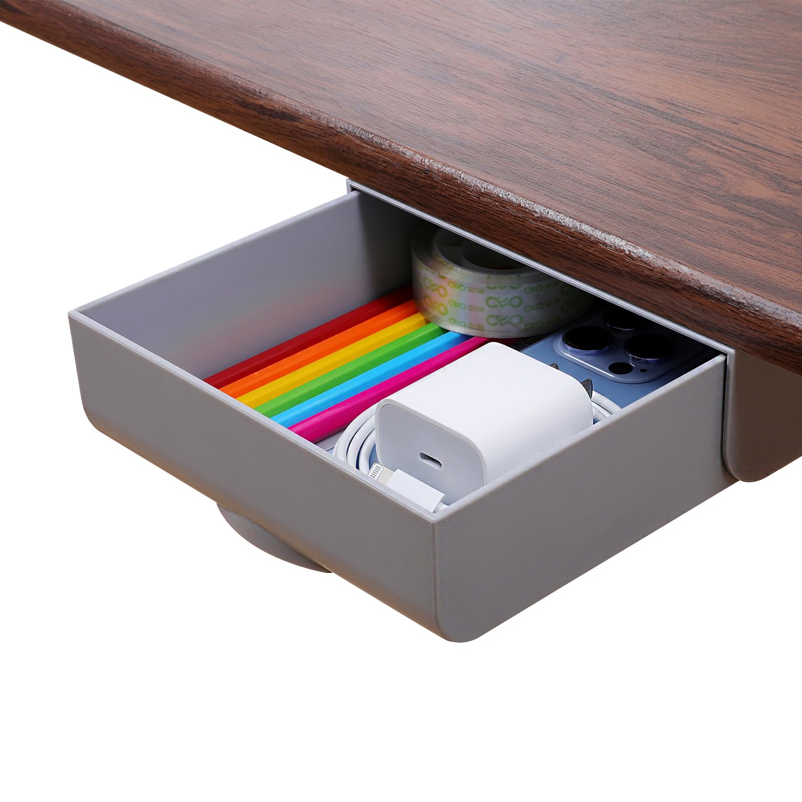 Under Desk Drawer Organizer - Self-Adhesive Hidden Storage Tray for Office & Home, Slide-Out Desk Drawer for Pens, Pencils & Stationery (Gray) - Perfect for Workspace Organization & Clutter-Free Desks