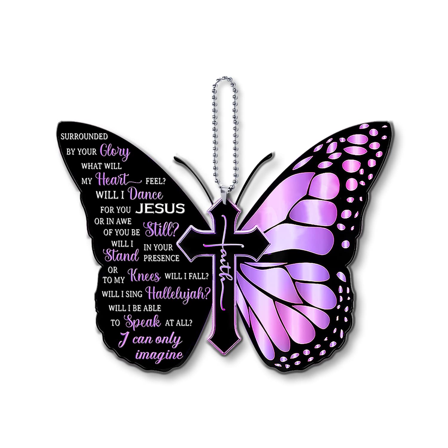 Purple Butterfly Car Rearview Mirror Hanging Decor - Christian Christmas Ornament for Women - Elegant Butterfly Gift & Holiday Tree Decoration - Perfect for Car Interior, Christmas Decor & Gift Giving