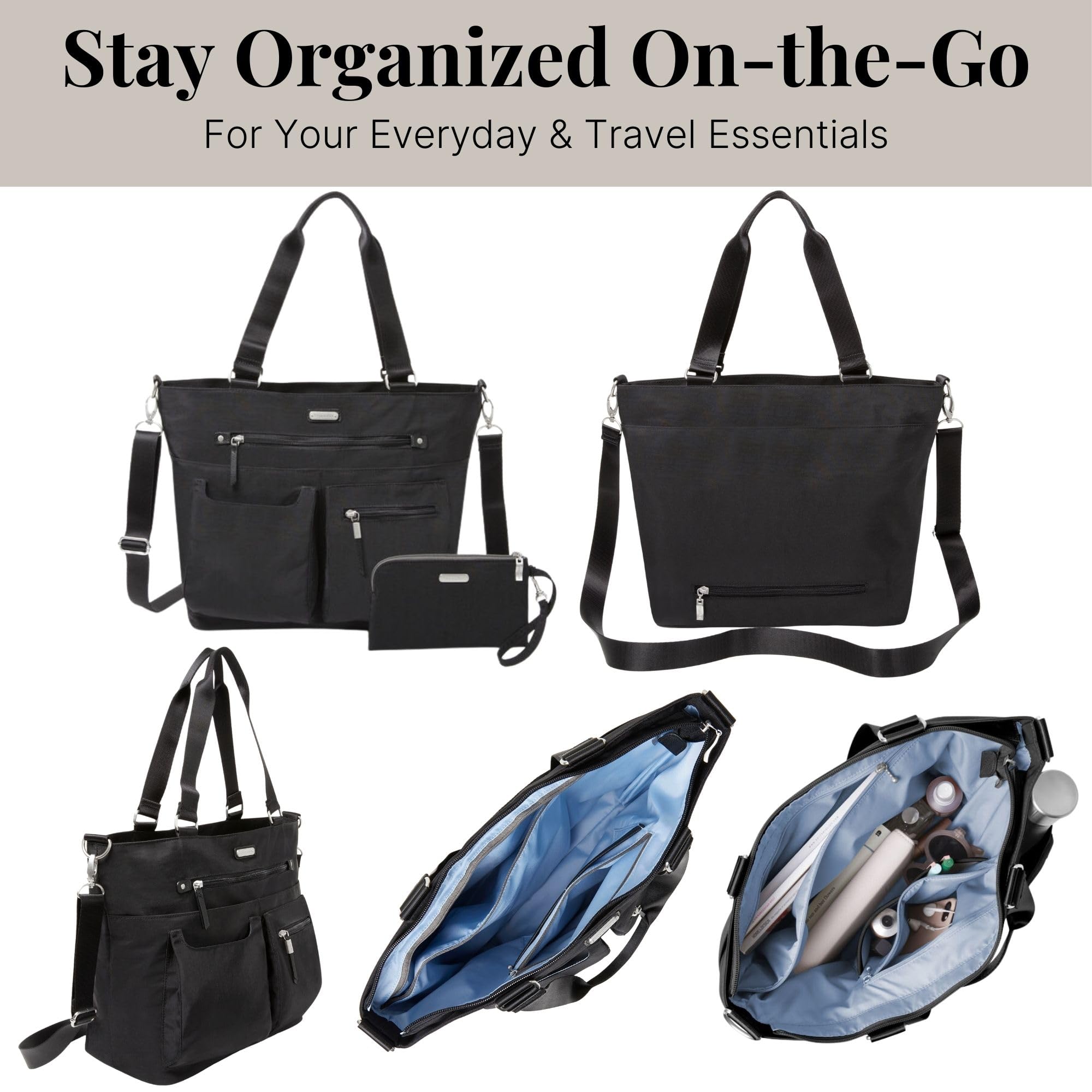Baggallini RFID Blocking Any Day Tote Bag with Detachable Phone Wristlet - Perfect for Travel, Work & Everyday Use