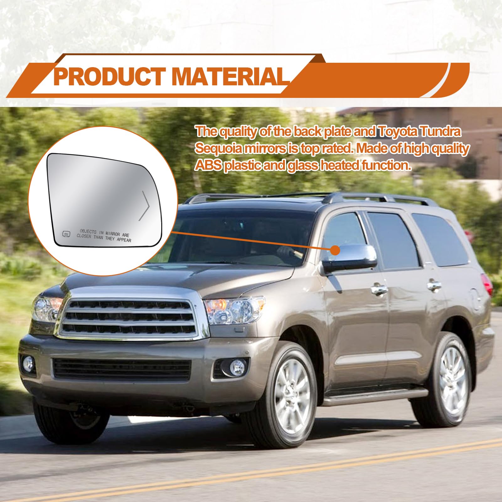 Heated Passenger Side Mirror Glass Replacement for Toyota Sequoia 2008-2017 & Tundra 2007-2020 - Right Side View Convex Mirror with Rear Holder and Turn Signal - Perfect for Winter Driving and Enhanced Visibility