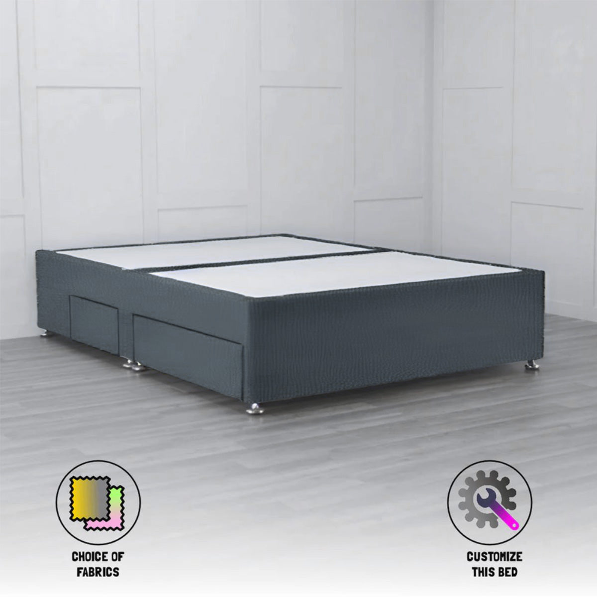 4 Drawer Padded Divan Bed Base with Storage - Queen Size Bed Frame for Small Spaces - Perfect for Apartments, Dorms & Guest Rooms