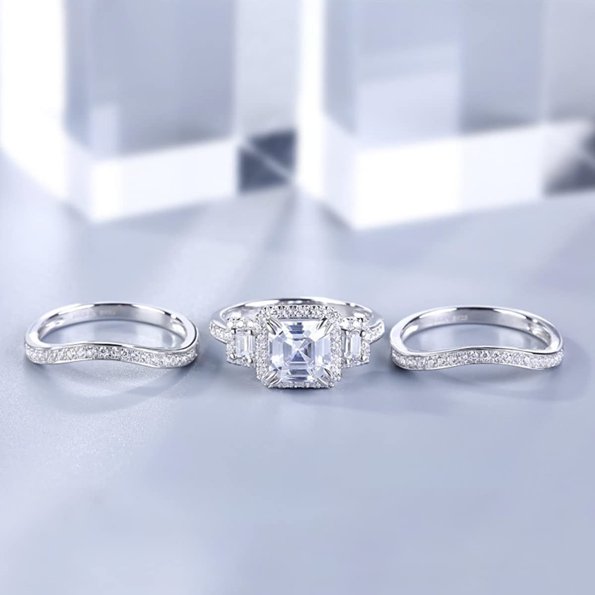 Jeulia 3 Carat Diamond Band Ring - 14K Gold & Sterling Silver Three Stone Bridal Set, Classic Dainty Halo Wedding Promise Ring for Anniversary - Jewelry Gift Box Included | Perfect for Engagement, Proposal & Special Occasions