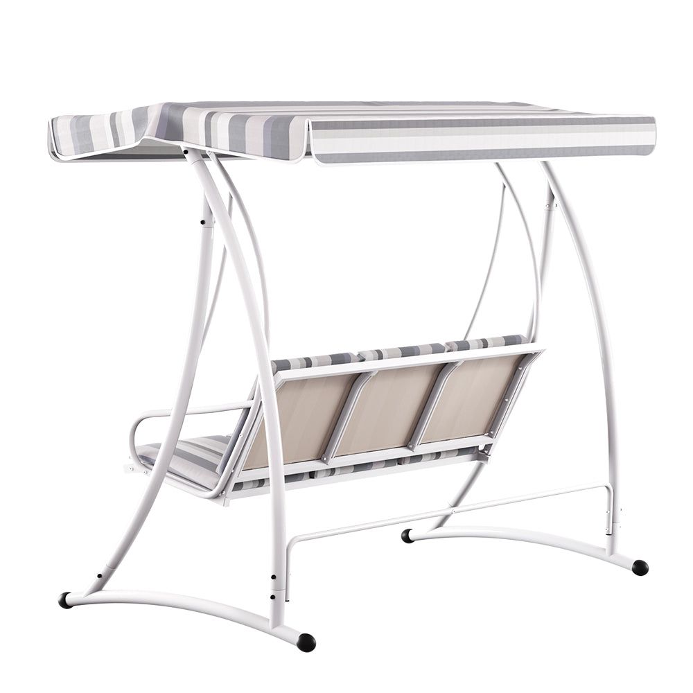 Gardeon 3-Seater Outdoor Swing Chair with Canopy - White & Grey Garden Bench for Patio, Backyard, and Porch Relaxation