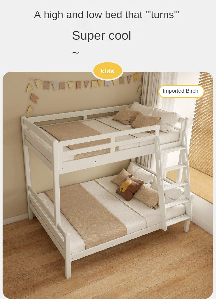 Solid Wood Beech & Birch White Detachable Bunk Bed for Kids - Perfect for Small Bedrooms, Guest Rooms & Space-Saving Kids' Rooms