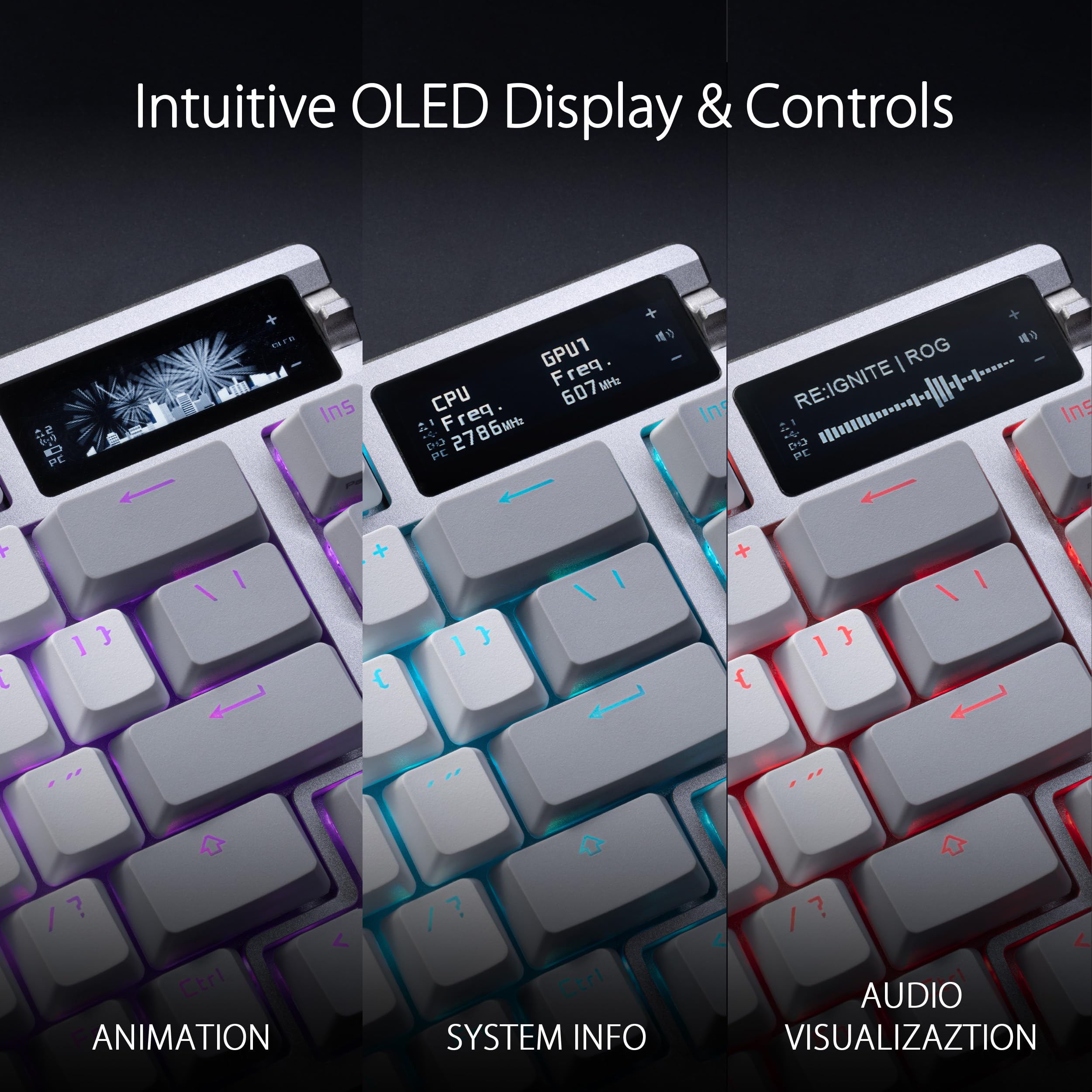 ASUS ROG Azoth 75% Wireless Mechanical Gaming Keyboard - Hot-Swappable ROG NX Snow Switches, PBT Keycaps, OLED Display, 3-Layer Dampening, RGB Backlit (White) - Perfect for Esports, Streaming & Professional Gaming Setup