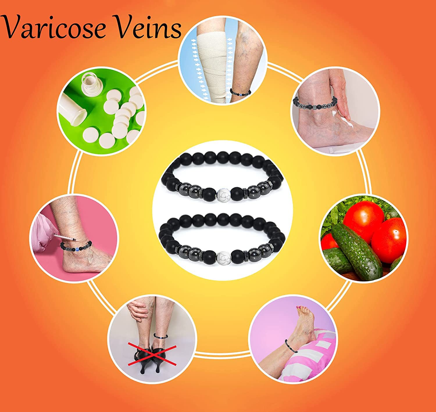 4PCS Black Obsidian Anklet & Bracelet Set - Anti-Swelling, Lymphatic Drainage, Anti-Anxiety Healing Stone Jewelry for Women & Men - Perfect for Yoga, Meditation & Stress Relief