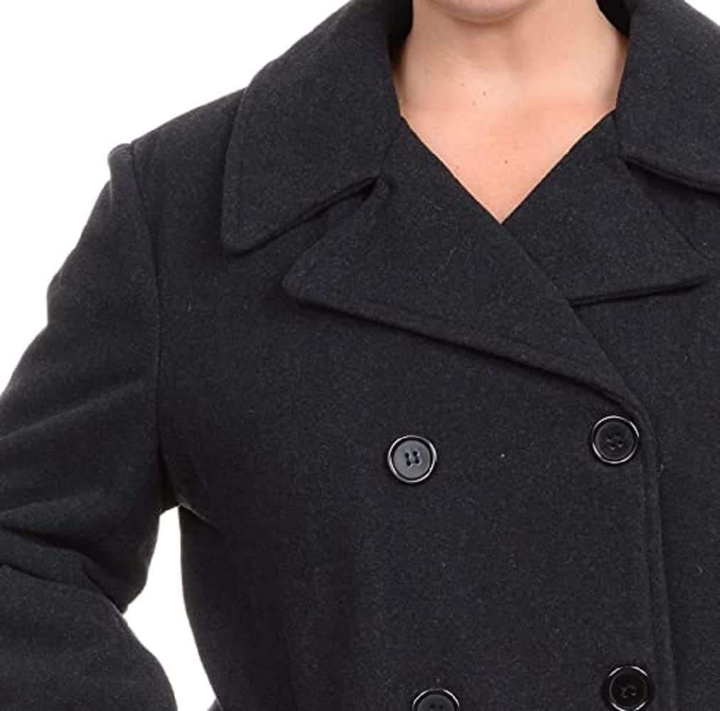 Women's Classic Wool Pea Coat - Warm Winter Double Breasted Trench Coat for Women - Perfect for Office, Dating & Outdoor Activities