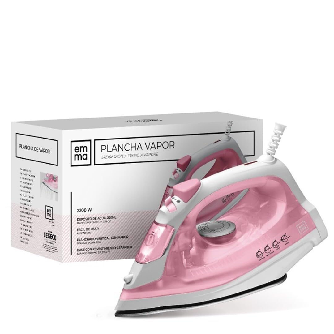 Emma Professional Steam Iron - High Pressure, Low Energy Consumption, High Performance - Fast 24h Shipping - Perfect for Home & Hospitality Use (Pink) - Ideal for Wrinkles Removal, Garment Care & Quick Ironing