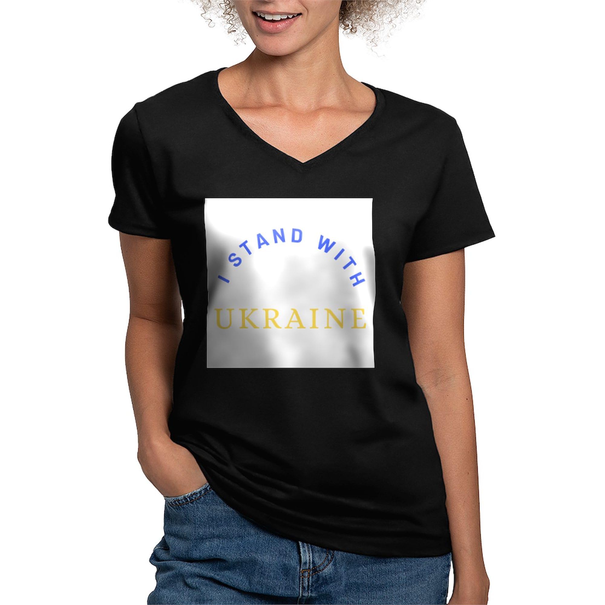 Solidarity with Ukraine Women's V-Neck Cotton T-Shirt - Comfortable Casual Tee for Everyday Wear, Support Ukraine Shirt for Women