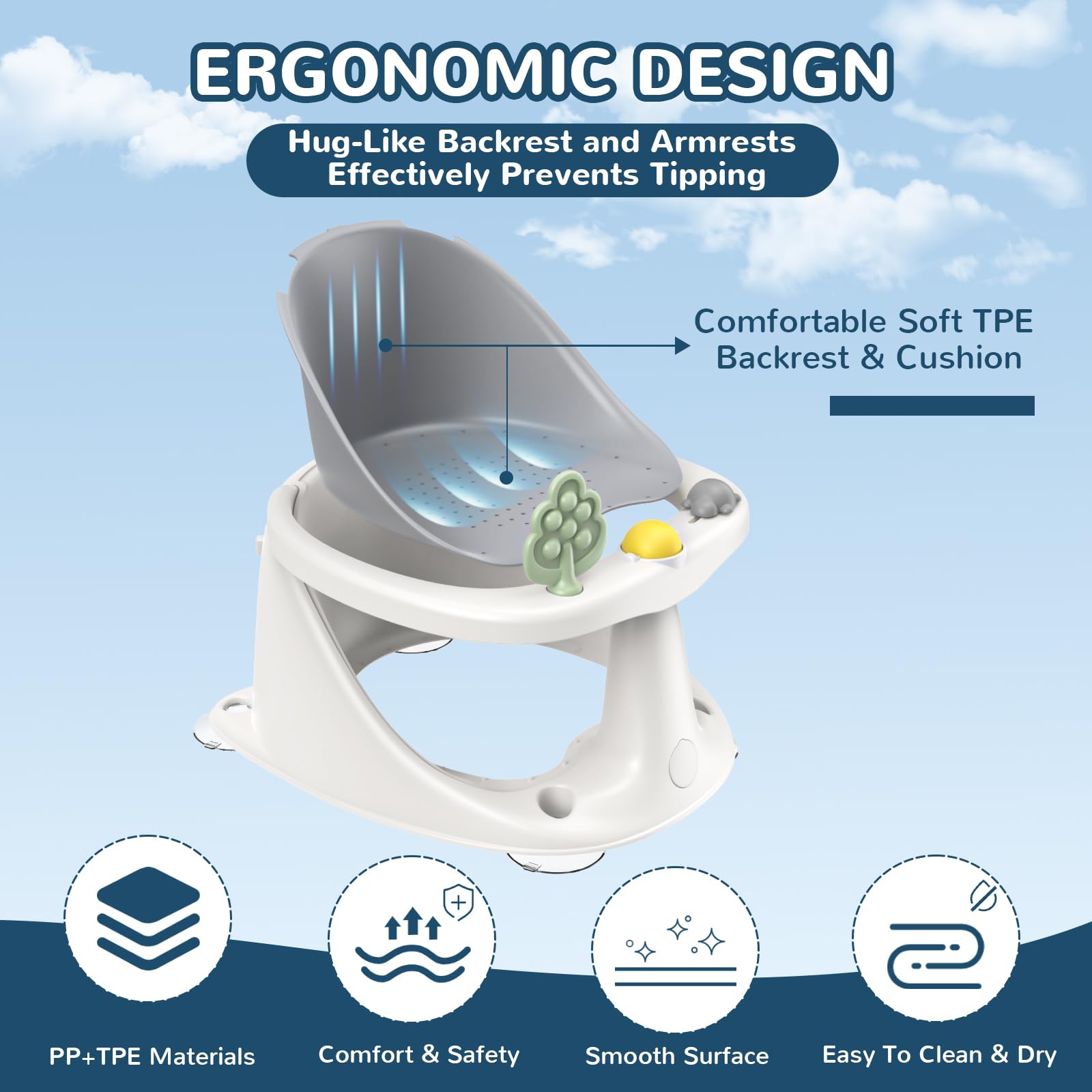 **Baby Bath Seat for Infants 6-24 Months | Non-Slip Suction Cup Toddler Bathtub Chair | Safe & Comfortable Baby Bathing Seat for Shower or Tub – Perfect for Newborns Learning to Sit Up**