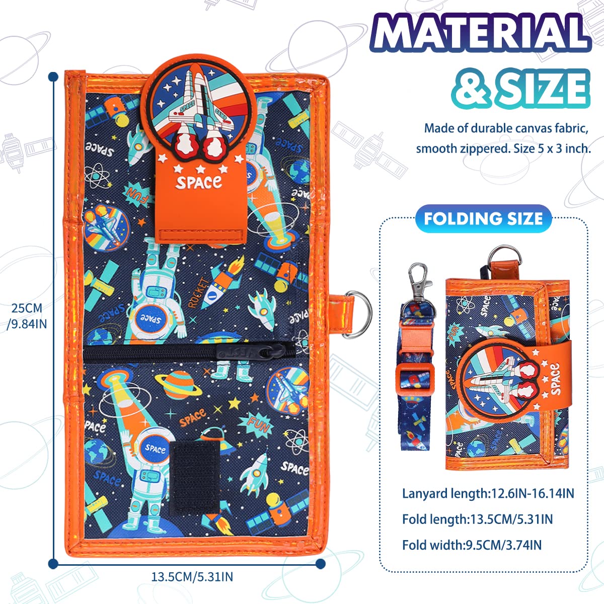 Space-Themed Kids Wallet for Boys Ages 5-12 - Cute Cartoon Trifold Wallet with Adjustable Lanyard - Perfect Gift for Birthday, Christmas & School Use - Ideal for Coins, Cash & ID Cards Storage