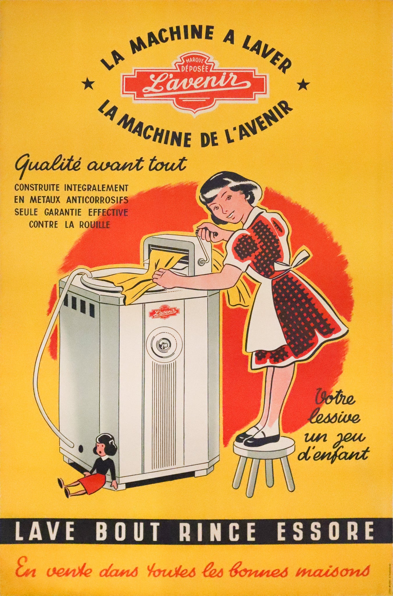 Vintage 1940s French Art Deco Washing Machine Advertising Poster - La Machine à Laver, L'Avenir (The Future) - Perfect for Home Decor, Office Wall Art & Retro Collectors