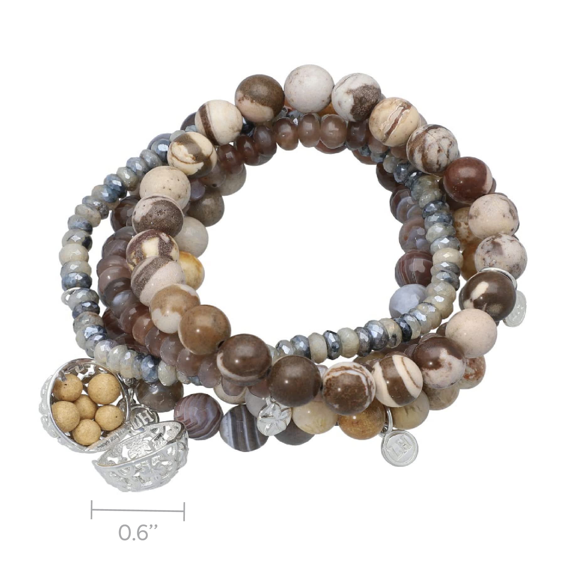 Lisa Hoffman Boho Beaded Bracelet Set for Women - 5 Stretch Floral Charm Bracelets with Genuine Faceted Gemstones & Fragrance Beads - Handmade Aromatherapy Jewelry Gift Set (3 Scents) - Perfect for Boho Fashion, Yoga, Meditation & Everyday Wear