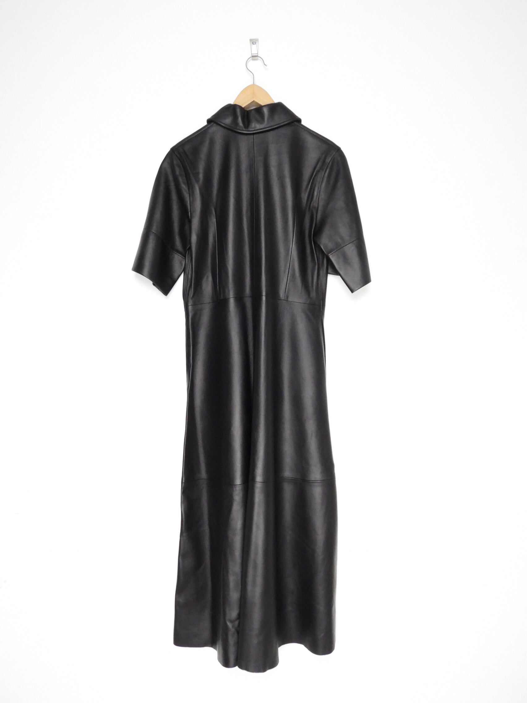 Black Lambskin Leather Short Sleeve Maxi Dress for Women - Elegant Party & Evening Gown - Perfect for Weddings, Cocktail Parties & Date Nights