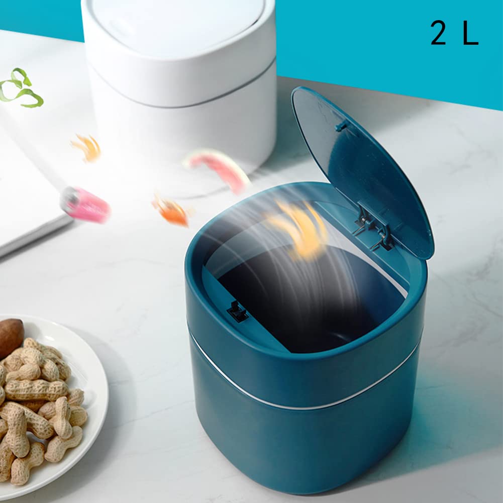 Mini Desktop Trash Can with Lid - Small Sanitary Waste Bin for Peeling Fruits, Snack Shells & Car Trash - Compact Office & Home Garbage Bin (White with Spring Cover) - Perfect for Desk, Kitchen Counter, Bedroom & Vehicle Use