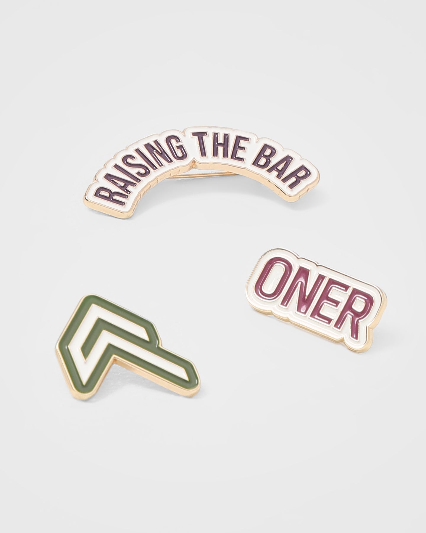 Raising The Bar Graphic Pins 3 Pack - Velvet Pink & Khaki Enamel Pins for Backpacks, Jackets & Denim - Motivational Lapel Pins for Students & Professionals