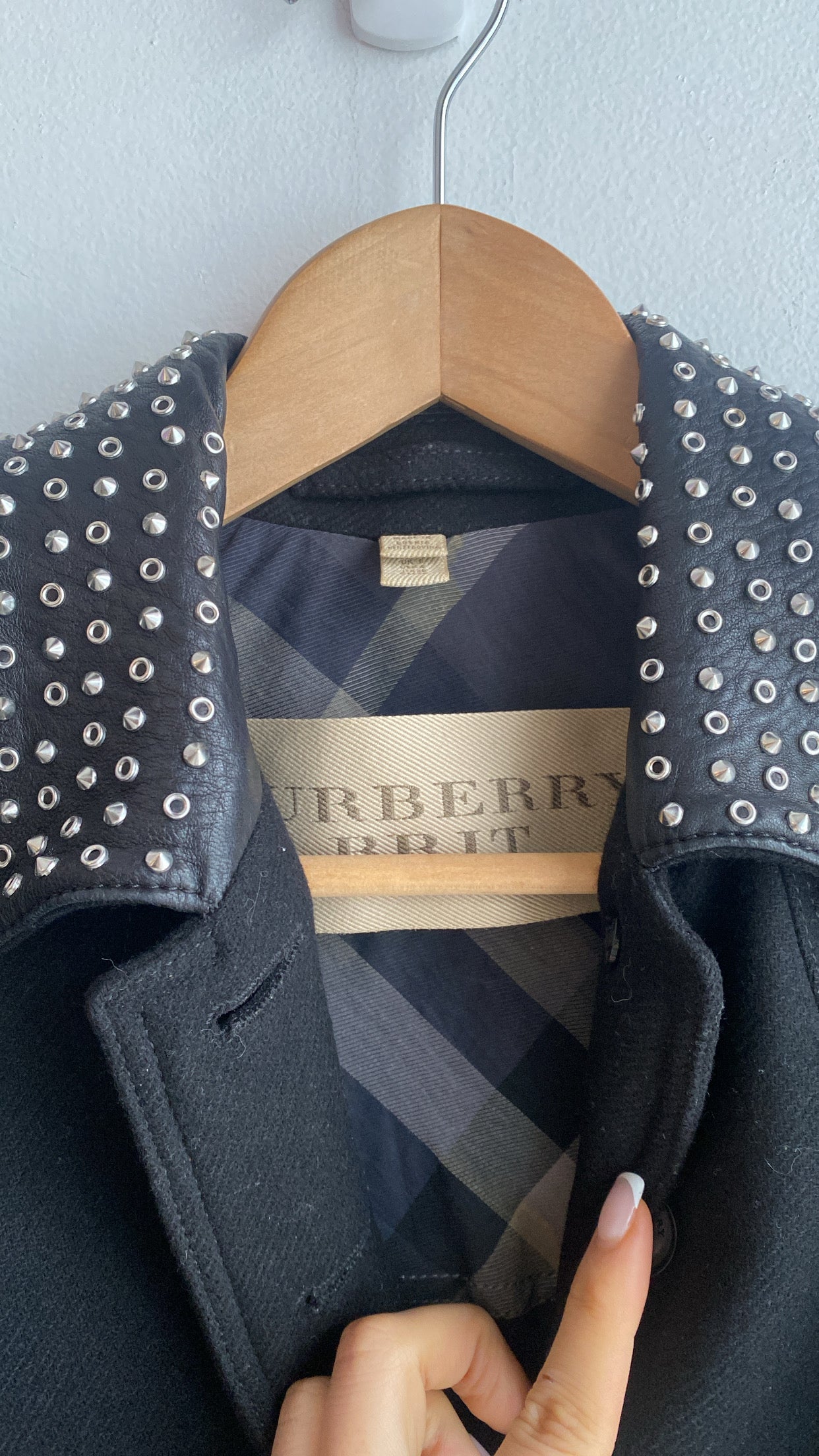 Burberry Studded Wool Jacket for Women - Classic British Tweed Coat with Metal Studs | Perfect for Fall Winter Fashion, Office Wear & Evening Outfits