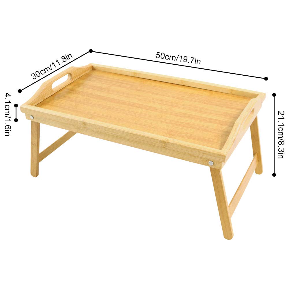 Foldable Bamboo Bed Tray - Breakfast in Bed Tray with Adjustable Legs, Multi-Purpose Serving Tray for Dining, Laptop Work, Reading & Snacking in Bed or Sofa