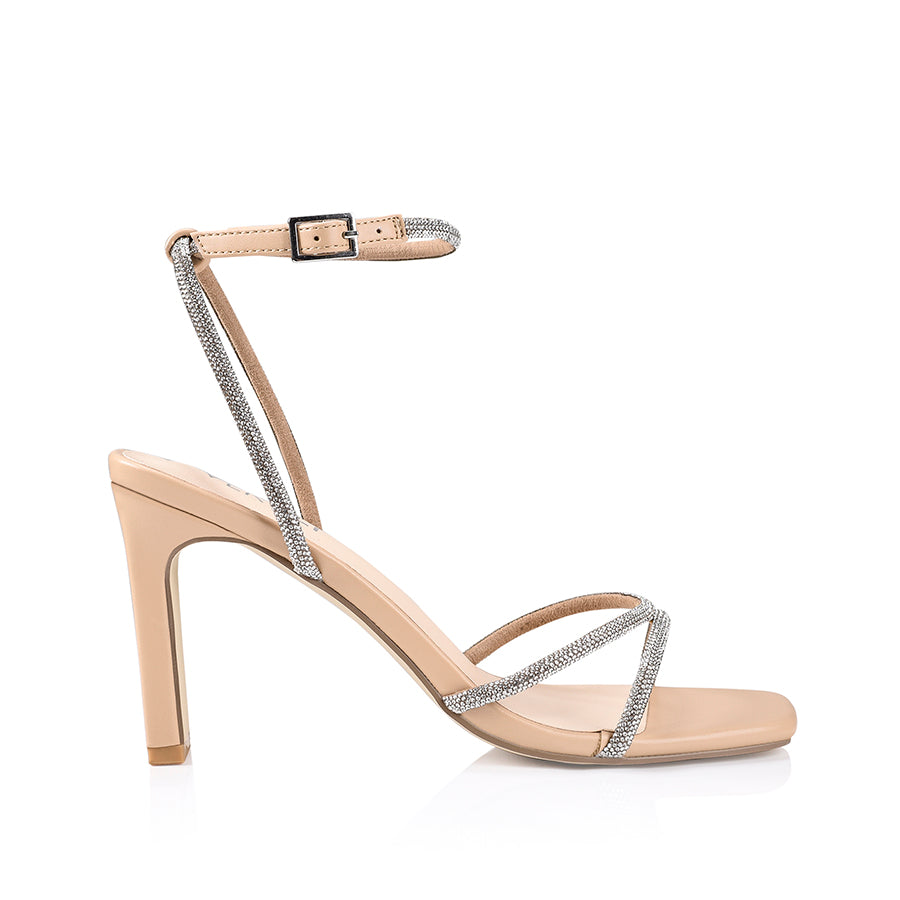 Kian Women's Block Heel Sandals - Comfortable Nude Smooth Leather Summer Shoes for Casual Outings, Date Nights & Beach Vacations