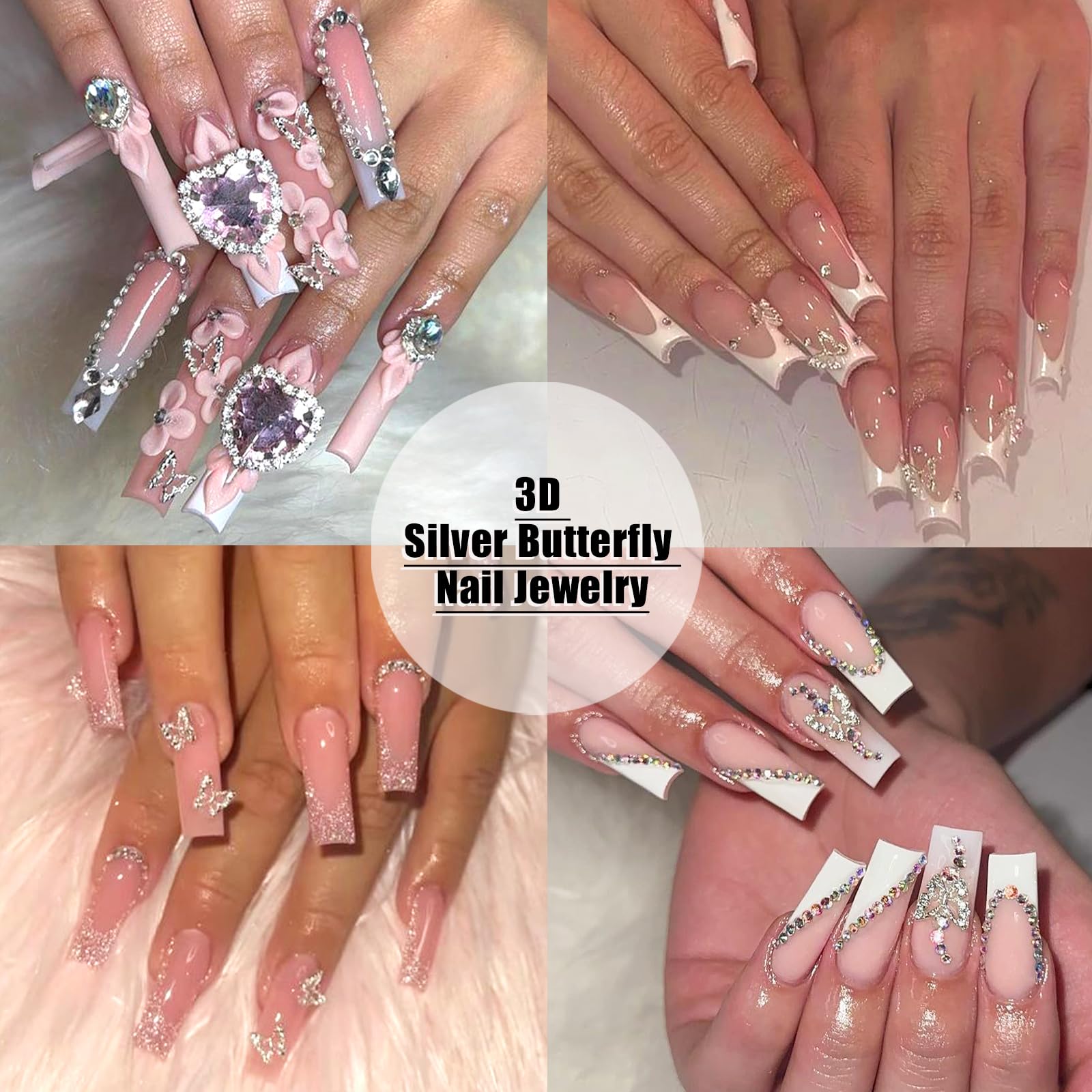 3D Silver Butterfly Nail Charms - 50PCS Alloy Nail Gems for Manicure, DIY Nail Art & Nail Decoration | Perfect for Acrylic Nails, Gel Polish & Professional Nail Design