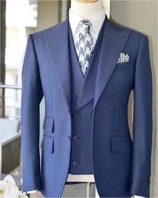 Premium Ocean Blue Three Piece Suit for Men - Formal Business Attire & Wedding Outfit - Perfect for Office, Interviews & Special Occasions