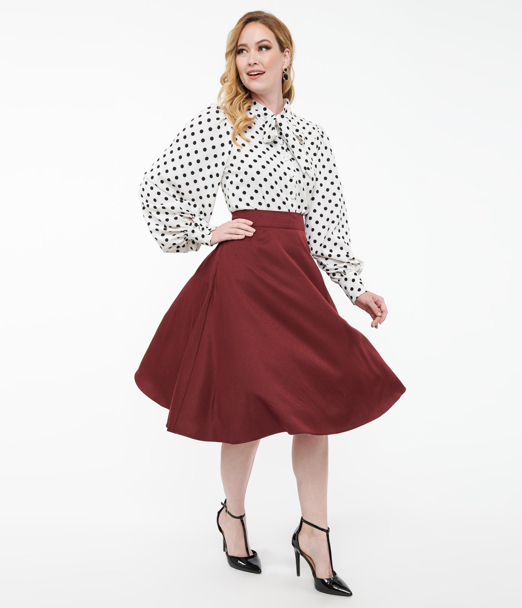 Vintage 1950s High Waist Swing Skirt - Burgundy Retro A-Line Skirt for Women | Perfect for Swing Dancing, Cocktail Parties & Pinup Fashion