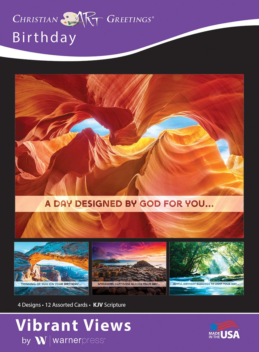 Warner Press Vibrant Views Assorted Birthday Greeting Cards Box of 12 (KJV) - Perfect for Birthday Celebrations, Party Invitations & Thoughtful Gifts
