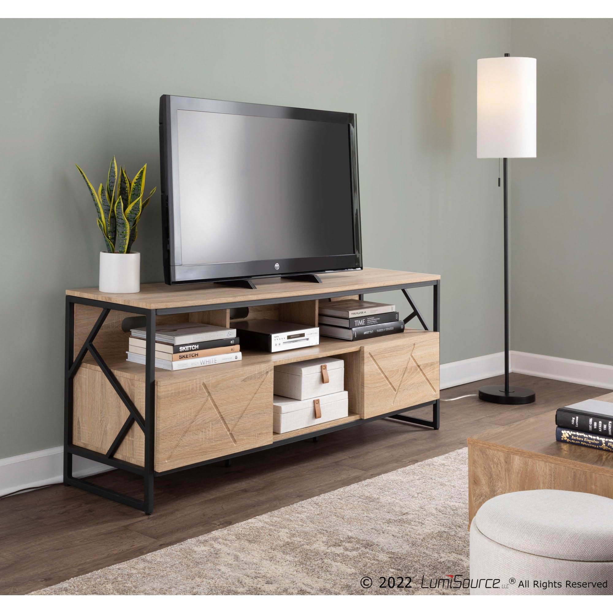 LumiSource Folia TV Stand - Modern Entertainment Center & Media Console with Storage for Living Room | Perfect for TVs, Gaming Consoles & Home Theater Setup