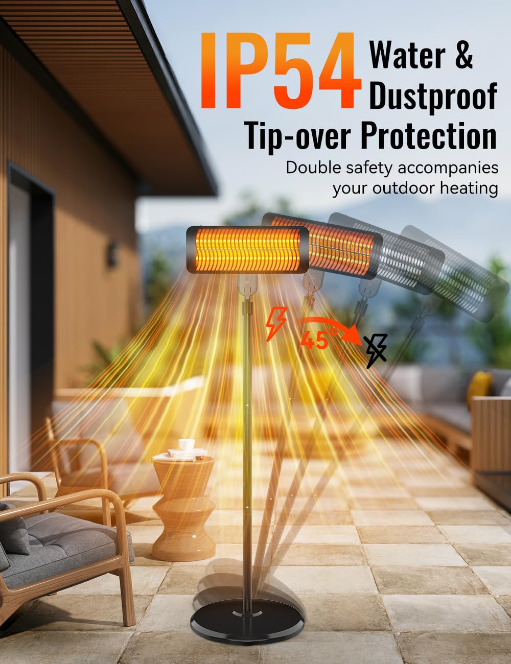 BALKO 1500W Outdoor Infrared Heater with Remote, 12H Timer & 3 Heat Levels - IP54 Waterproof Garage Heater Covers 300 Sq.Ft - Tip-Over Protection & Towel Bracket - 83 Inch Patio Heater for Backyard, Deck, Garden, and Outdoor Dining Areas