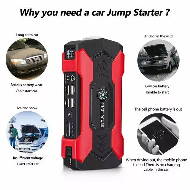 Portable Car Battery Jump Starter - 2000A Peak Power, USB Power Bank, Emergency LED Flashlight - for Dead Battery Jump Start, Camping, Roadside Emergencies & Outdoor Adventures
