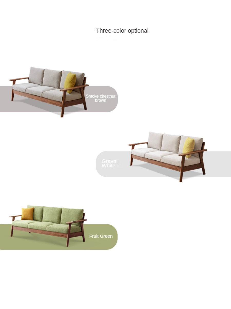 Premium Oak Solid Wood Sofa with Soft Fabric Cushions - Durable Modern Living Room Furniture for Home & Office Comfort