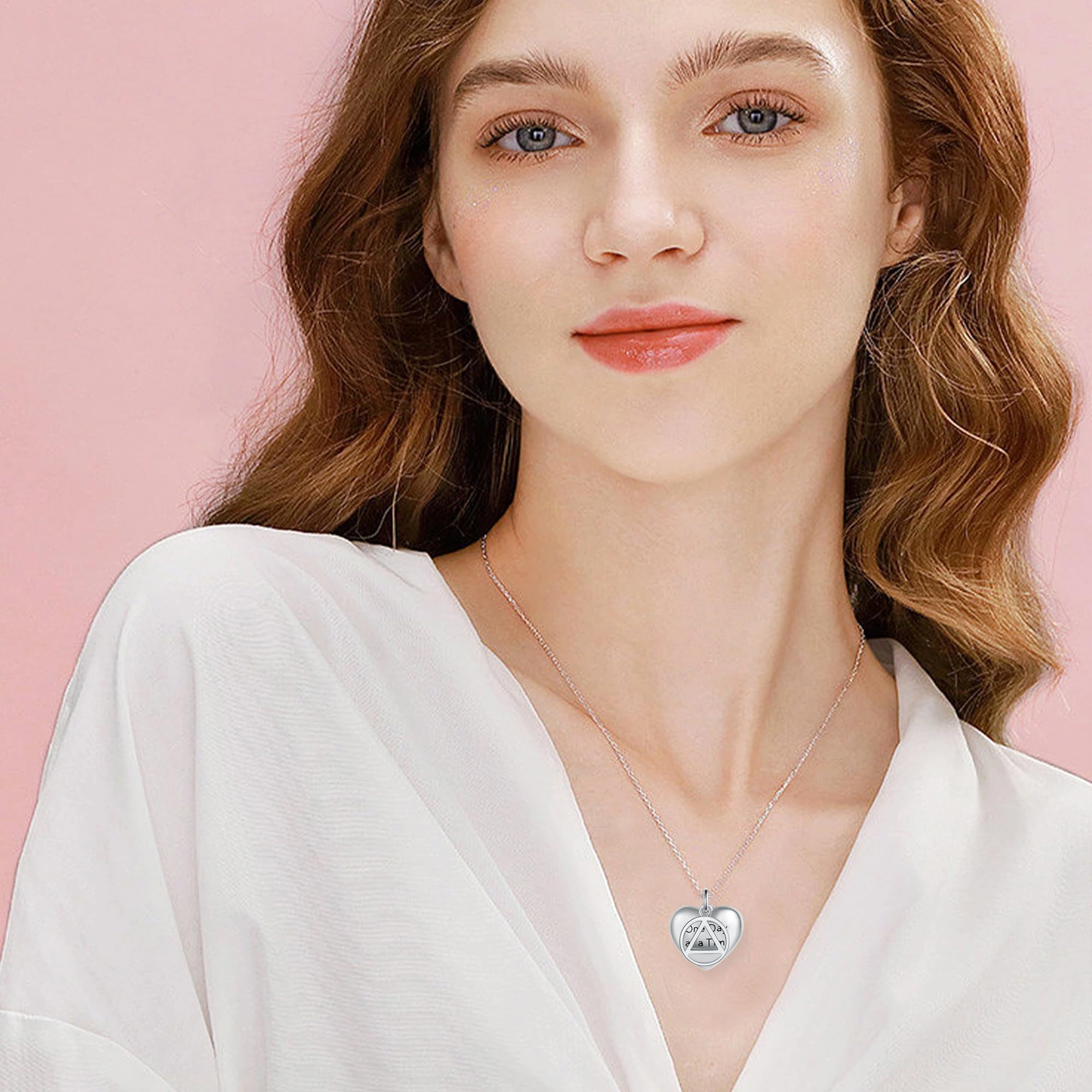 YAFEINI AA NA Recovery Necklace - Sterling Silver Alcoholics Anonymous Sobriety Jewelry with Crescent Crystal for Women & Men - Perfect for 12-Step Meetings, Gifts & Daily Wear