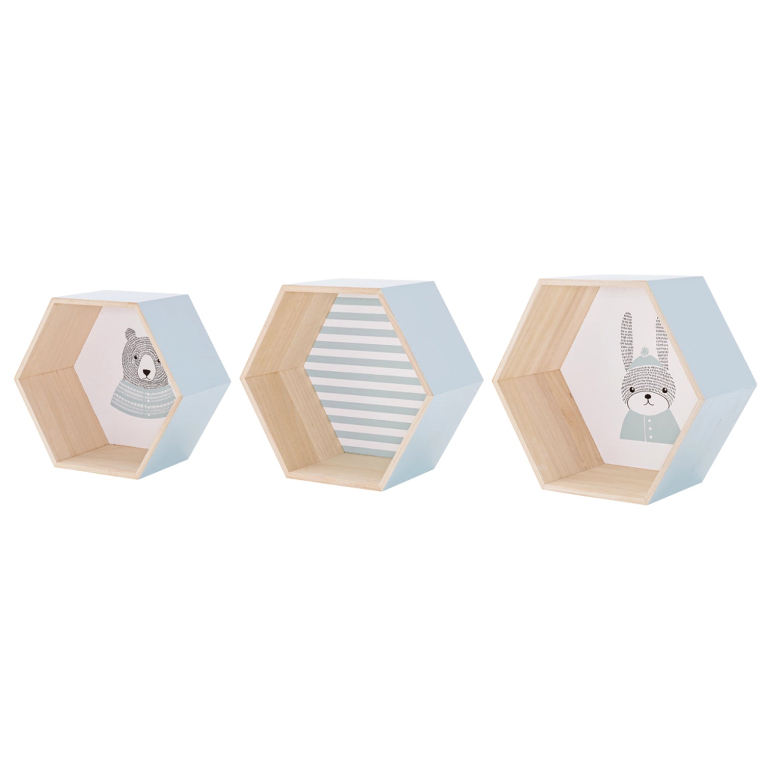 Bloomingville Hexagon Display Boxes - Set of 3 Blue Decorative Storage Containers for Home Organization, Bathroom & Office Supplies