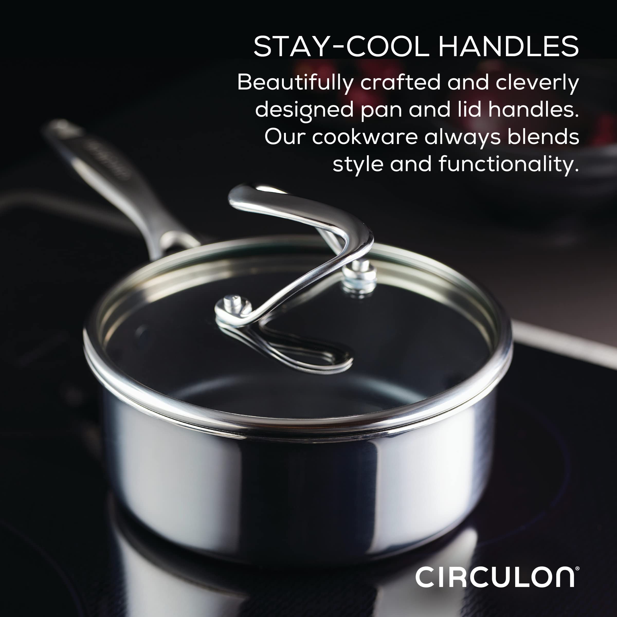 Circulon Clad Stainless Steel 11-Piece Cookware Set with Hybrid SteelShield & Nonstick Technology - Pots, Pans & Utensils in Silver - Perfect for Home Cooking, Professional Kitchens & Gift Giving