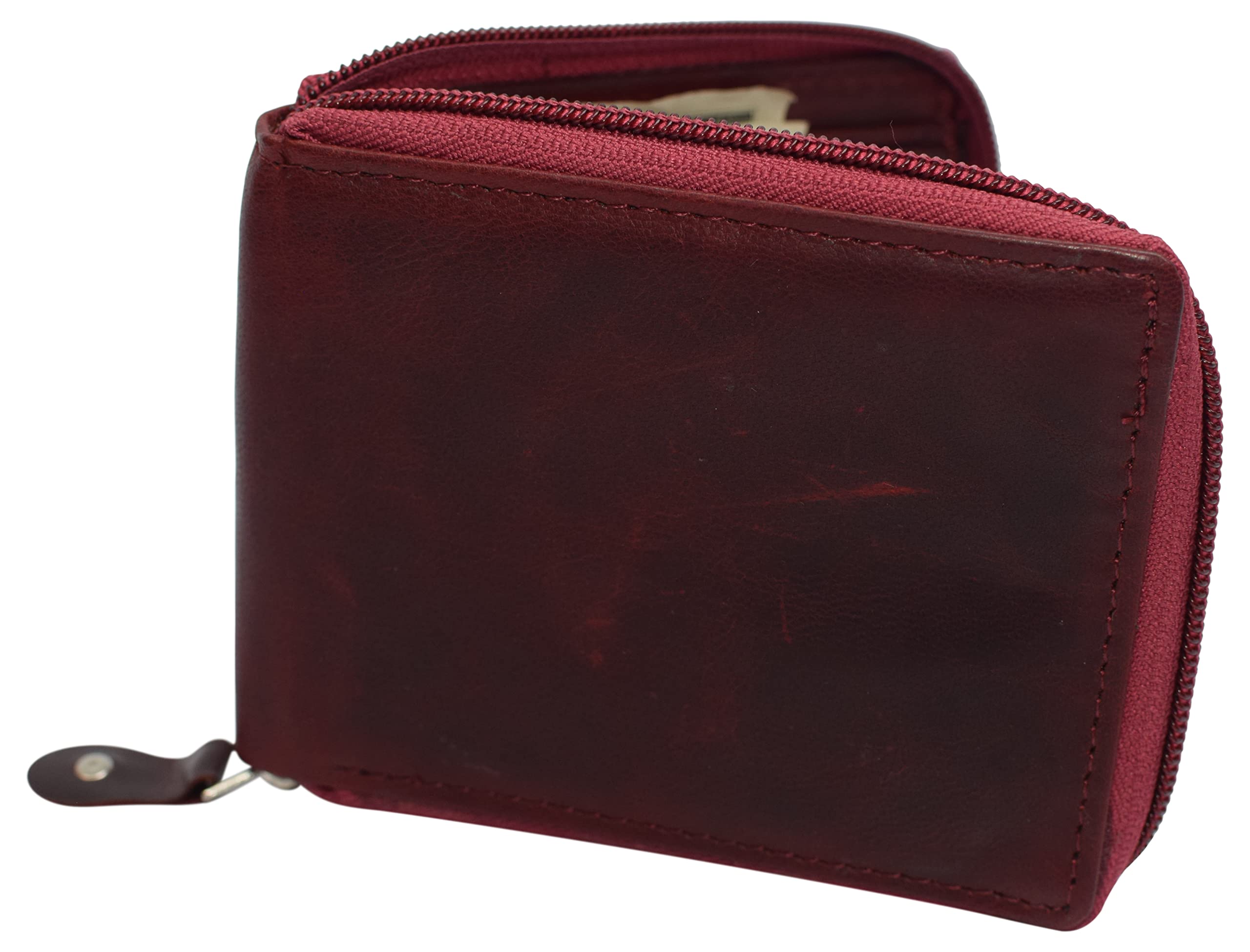 Men's RFID Blocking Leather Wallet - Bifold Zipper Wallet with RFID Protection for Credit Cards & ID - Classic Burgundy (Perfect for Travel, Business & Everyday Use)