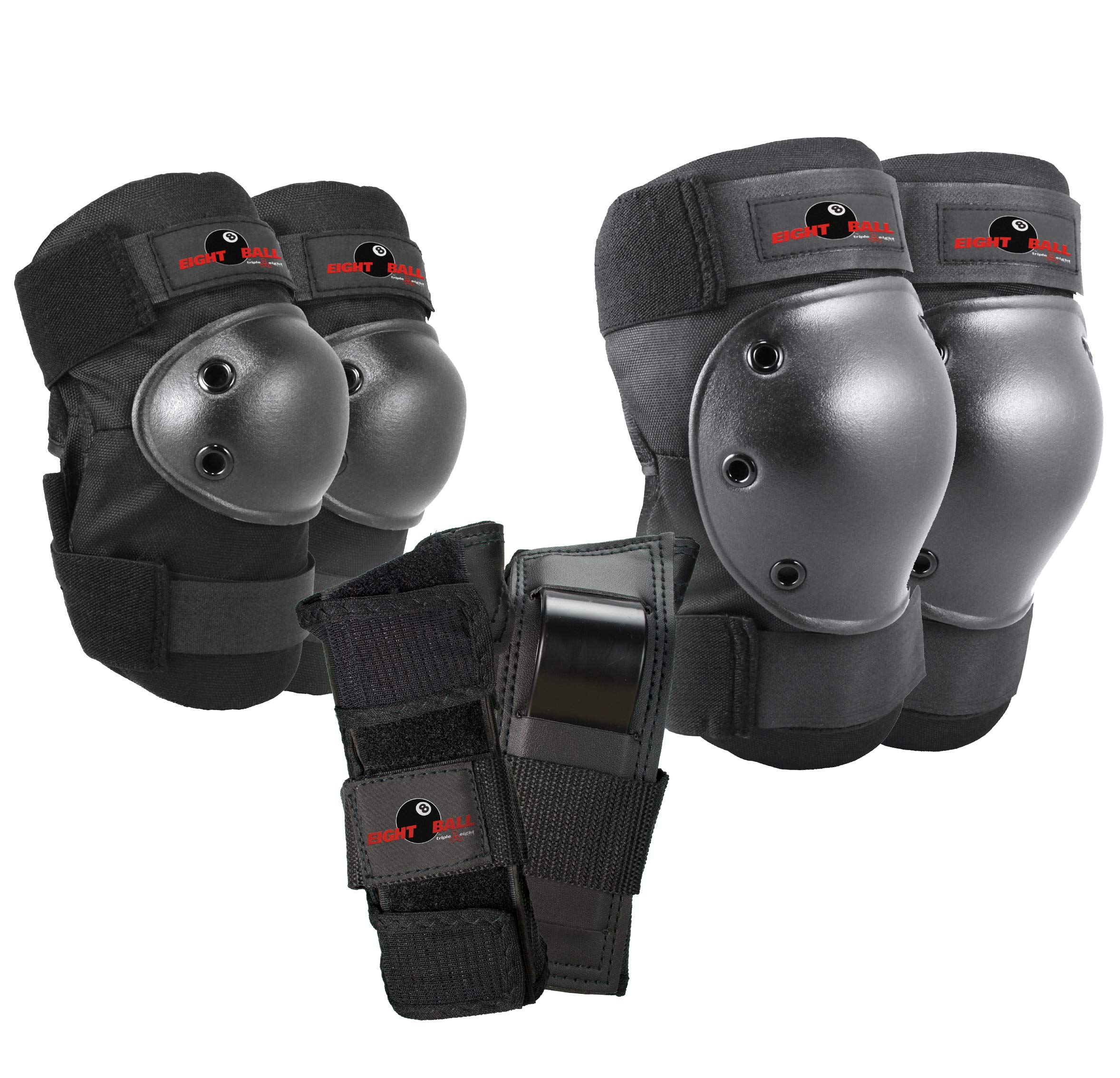 Eight Ball Kids Multi-Sport Protective Gear Set - Knee Pads, Elbow Pads & Wrist Guards for Skateboarding, Roller Skating & Cycling - Youth Safety Equipment for Outdoor Sports & Playground Activities